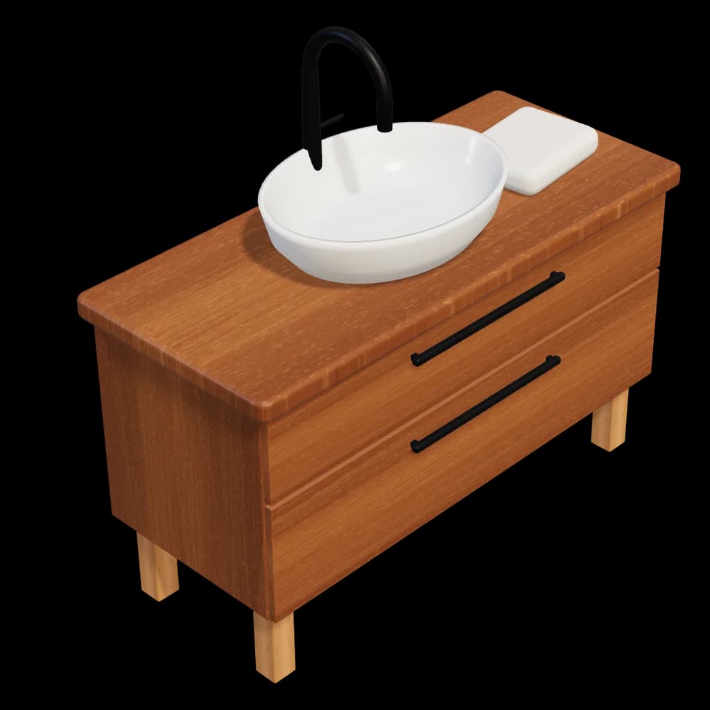 Waschtisch aus Holz mit Aufsatzbecken und zwei Schubladen