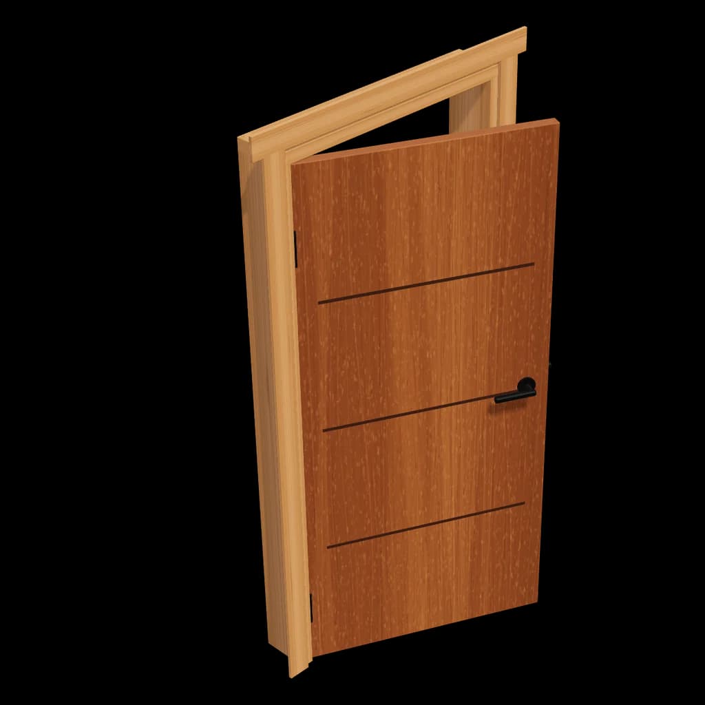 Geöffnete Zimmertür aus Holz mit Zarge und schwarzem Drücker